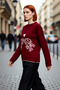 Women's Regular Fit Crew Neck Low Sleeve Slogan Patterned Knitwear Sweater Ideal Choice for Winter Days