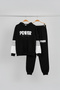Children's Black Hooded Tracksuit with Printed'Power' and Striped Sleeves