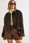 Women's Brown Lined Short Shaggy Faux Fur Coat Ckt-19000490