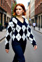 Women's Ecru Gray Oversized V-Neck Diamond Pattern Low-Sleeve Thick Knit Sweater for Your Winter Outfits