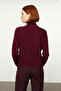 Women's Oversized Stand Collar Knit Sweater Raglan Sleeve Winter Casual Chic Burgundy Basic Design - 4