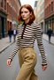 Women's Polo Neck Striped Fitted Acrylic Knitwear Sweater Stylish and Comfortable Casual for Spring Autumn