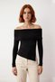 Women's Fitted Carmen Collar Slim Knitwear Sweater Long Standard Sleeve Plain Premium Yarn Autumn Chic - 2