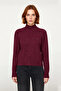 Women's Oversized Stand Collar Knit Sweater Raglan Sleeve Winter Casual Chic Burgundy Basic Design - 2