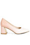 Women Beige & White Metallic Accent Block Heel Pumps