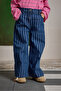Striped Denim Trousers Dark Blue - 4