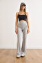 Women's Gray Folded Waist Soft Flowy Pants Pnt-19000373 - 2