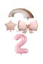 İstoç Pink Color Bow Rainbow Star and Number Foil Balloon Set Age 2