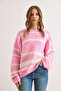 Women's Pink Striped Textured Comfortable Fit Knit Sweater Kzk-19001031 - 2
