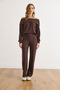 Women's Brown Elastic Waist Stitching Detailed Cupra Modal Trousers Pnt-19000371 - 2