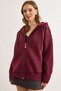 Women's Burgundy Asymmetrical Ribbed Cuff Detailed Oversize Sweatshirt Swt-19000765