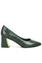 Women Green Croc Block Heel Pump Shoes