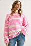 Women's Pink Striped Textured Comfortable Fit Knit Sweater Kzk-19001031 - 3