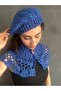 Hand Knitted French Painter Beret and Neck Collar Women's Set Blue - 3