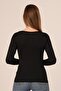 Round Neck Long Sleeve Cotton Black Bodysuit - 3