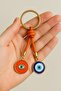 Double Evil Eye Beaded Keychain – Metal Keychain with Orange String, Symbol of Luck and Protection, Eye Motif - 2