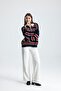 Striped Buttoned Polo Neck Women's Knit Sweater - 5