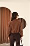 Women's Brown Suede Stand Collar Jacket with Zipper and Hem Stopper Detail - 7