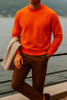 Men's Thick Crew Neck Loose Orange Sweater - 6