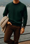 Men's Crew Neck Casual Dark Green Sweater - 6