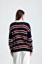 Striped Buttoned Polo Neck Women's Knit Sweater - 8