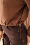 Women's Brown Suede Stand Collar Jacket with Zipper and Hem Stopper Detail - 6
