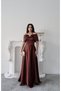 Brown Evening Dress with Stone Front and Bow Detail - 3
