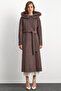 Fur Hooded Waist Tied Long Coat Latte 3107 - 2