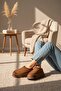 Tan Suede Thick Sole Daily Winter Slippers with Fur Inside - 7