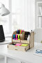 Curve 3-Compartment, Drawer Desktop Wooden Organizer Pen Holder - Jewelry Makeup Multi-Purpose Organizer - 5
