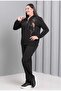 Women's Plus Size Black, Bird Motif Beading, K Hooded Tracksuit Set 65N39193 - 3