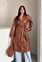 Faux Leather Fabric Short Jacket - Light Brown - 2