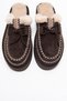 Yalina Brown Suede Genuine Leather Stitched Fur Women's Platform Sole Moccasin Slippers - 2