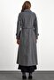 Double-Breasted Long Coat with Cape Detail Dark Gray 3087 - 7