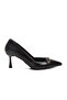 Black Wrinkled Women's Thin Short Heeled Shoes 575040 Z