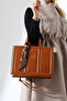 Tan Women's Large Size Box Model Bag with Scarf Accessories, Crossbody Strap, Shoulder and Hand Bag - 4
