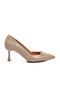 Beige Wrinkled Women's Thin Short Heeled Shoes 575040 Z - 2
