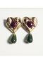 Zra Heart Burgundy Green Earrings