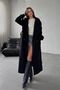 Black Belted New Season Lined Premium Quality Relaxed Fit Women’s Melton Coat Jacket - 3