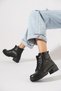 Yores Konç Embroidered Women's Genuine Leather Boots Black Skin