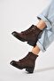 Yores Konç Embroidered Women's Genuine Leather Boots Brown Leather - 2