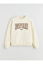 Beige Text Printed Oversized Women's Sweatshirt - 5