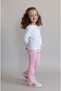 White and Pink Girls' Ribbed Camisole Top and Bottom Set with Ribbon Detail - 2