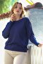 Navy Blue Round Neck Long Sleeve Slim Silvery Knitwear Sweater 65 62 - 4