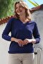Navy Blue V-Neck Long Sleeve Buttoned Slim Glitter Knitwear Sweater 63 58 - 3
