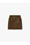 Elastic Waist Above-Knee Leather Look Skirt - 2