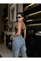 Women's High-Waist Stone Embellished Blue Palazzo-Cut Design Jeans Trousers - 6