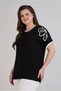 Women's Plus Size Shoulder Rhinestone Floral Print Sleeve White Stripe Side Slit Stretchy Viscose Long Sleeve Blouse - 6