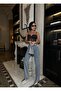Women's High-Waist Stone Embellished Blue Palazzo-Cut Design Jeans Trousers - 4