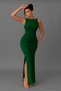 Side Slit Boat Neck Pleated Zara Crepe Fabric Maxi Length Evening Dress - 7